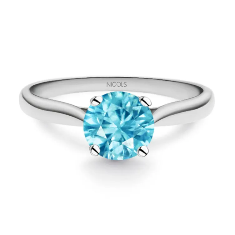 Anillo Oro Zircon Azul Solitario Nicole 1.00ct