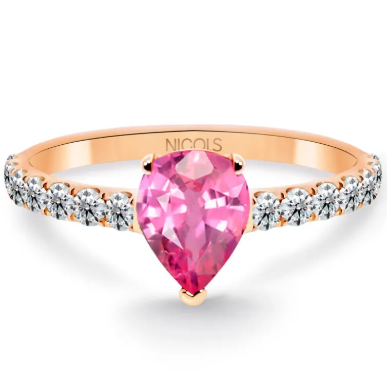 Anillo pera Lolita Zafiro rosa y Diamantes 0.80 Oro Rosa