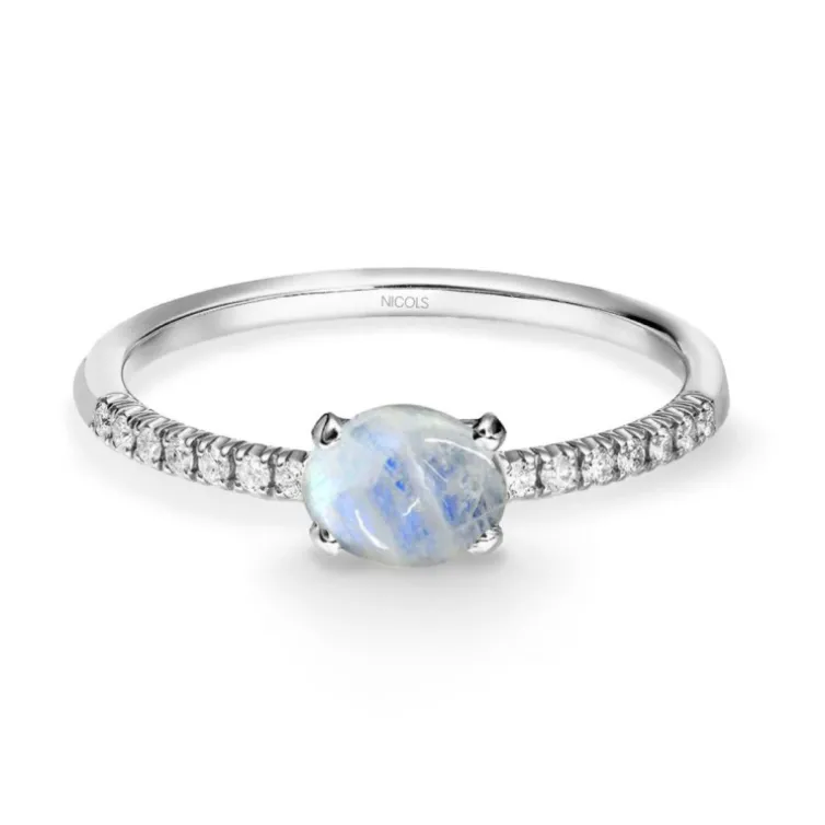 Anillo Piedra de Luna Delphina Diamantes Oro Blanco
