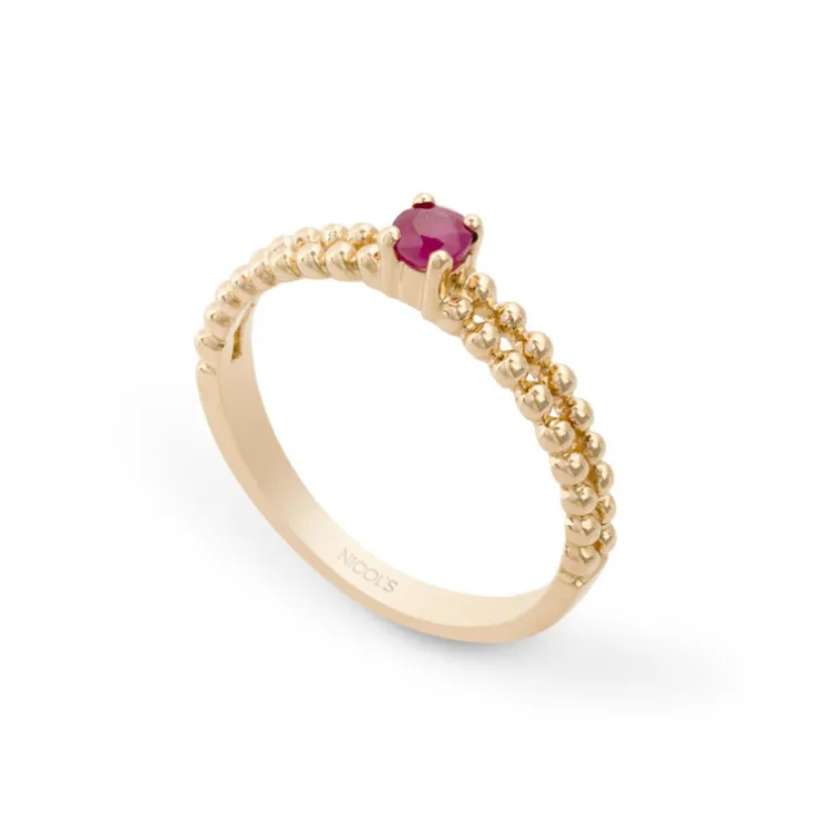 Anillo Rubí Solitario Bolitas