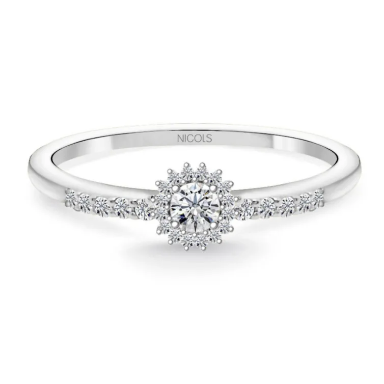 Anillo Solitario Margarita 0.15 brazo diamantes