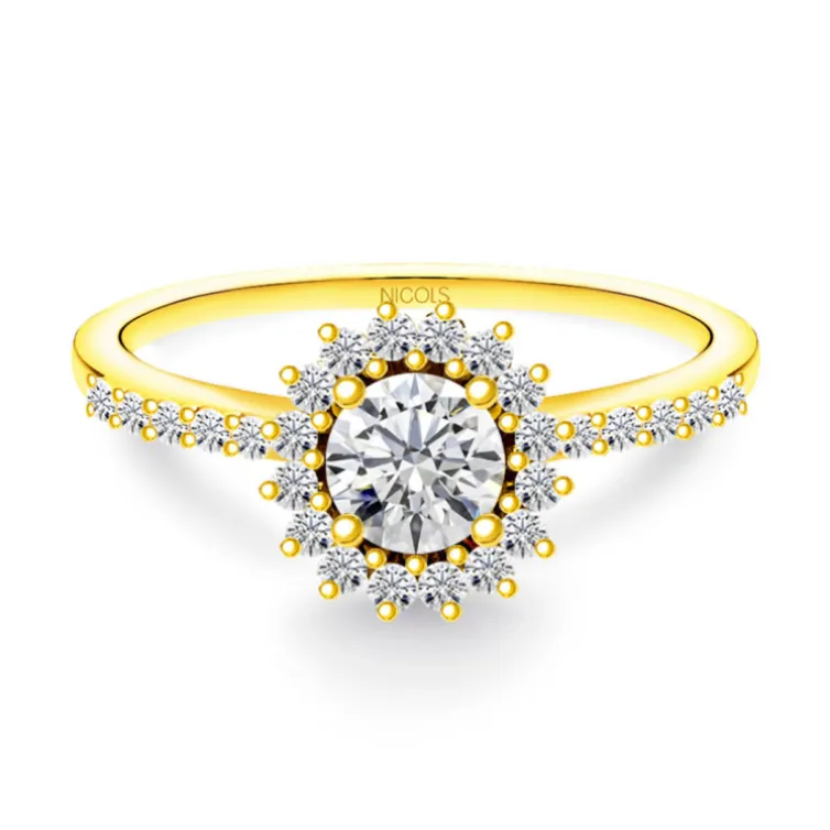 Anillo Solitario Margarita 0.30 brazo diamantes Oro Amarillo