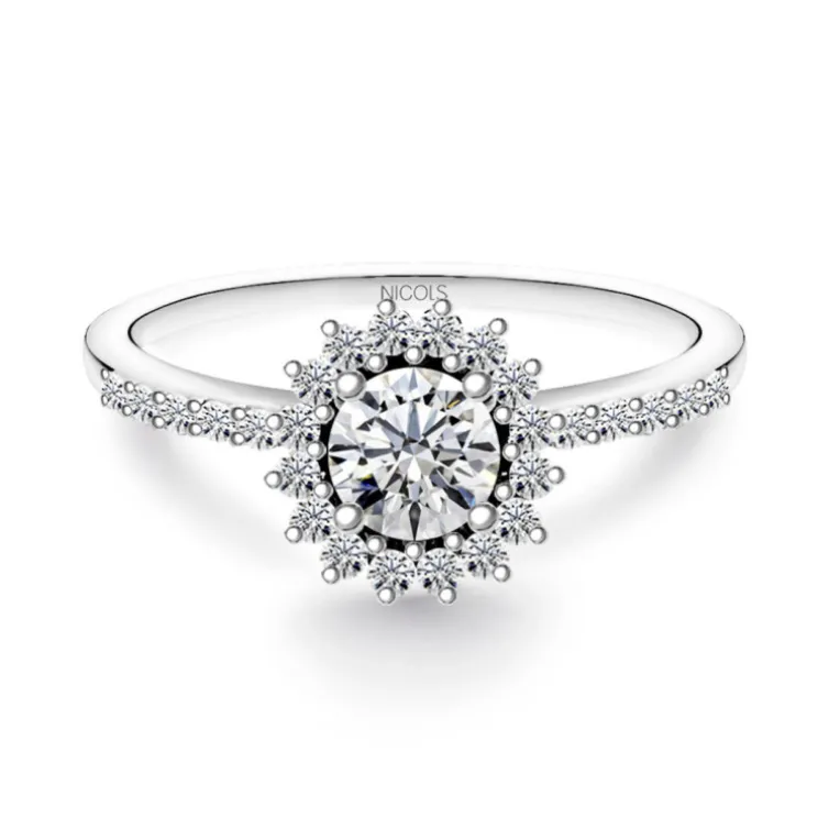 Anillo Solitario Margarita 0.50 brazo diamantes
