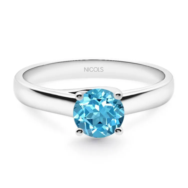 Anillo Solitario Megan Zircón Azul 1.00ct Oro Blanco (18K)