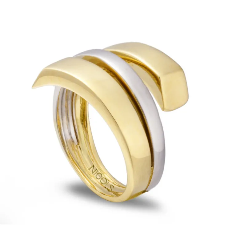 Anillo Tribanda Completa Oro Amarillo Y Blanco