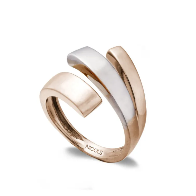 Anillo Tribanda Cuadrada Oro Rosa Y Oro Blanco