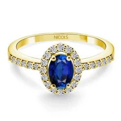 Anillo Zafiro azul oval Sunset 0.60 oro amarillo