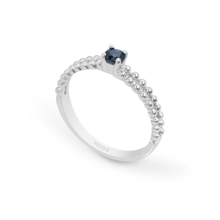 Anillo Zafiro Azul Solitario Bolitas