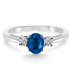 Anillo zafiro y brillantes tresillo Sunset Oval Petite