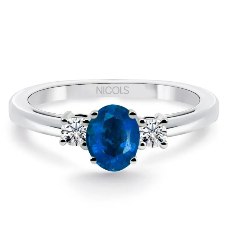 Anillo zafiro y brillantes tresillo Sunset Oval Petite