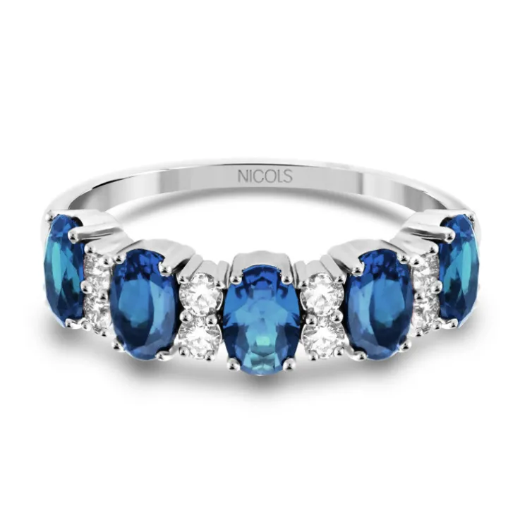 Anillo Zafiros Ovales y Diamantes Riviere Royal