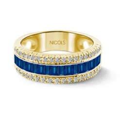 Anillo Zafiros y Diamantes Baguette Amelia 0.30 Oro Amarillo