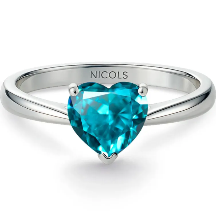 Anillo Zircón Azul Corazón Color Heart 0.90Ct