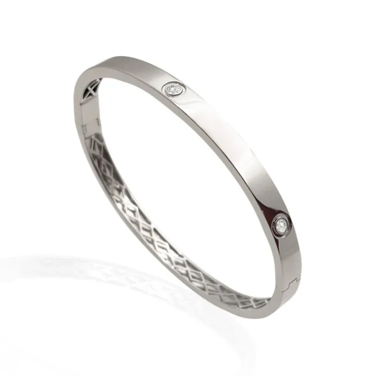 Brazalete de Oro Blanco y Diamantes Tornillos Armonía 5mm