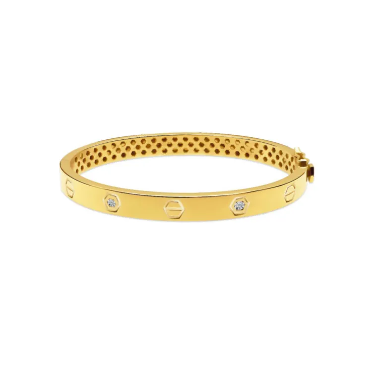Brazalete de Oro Tornillos y Diamantes Armonía 6mm