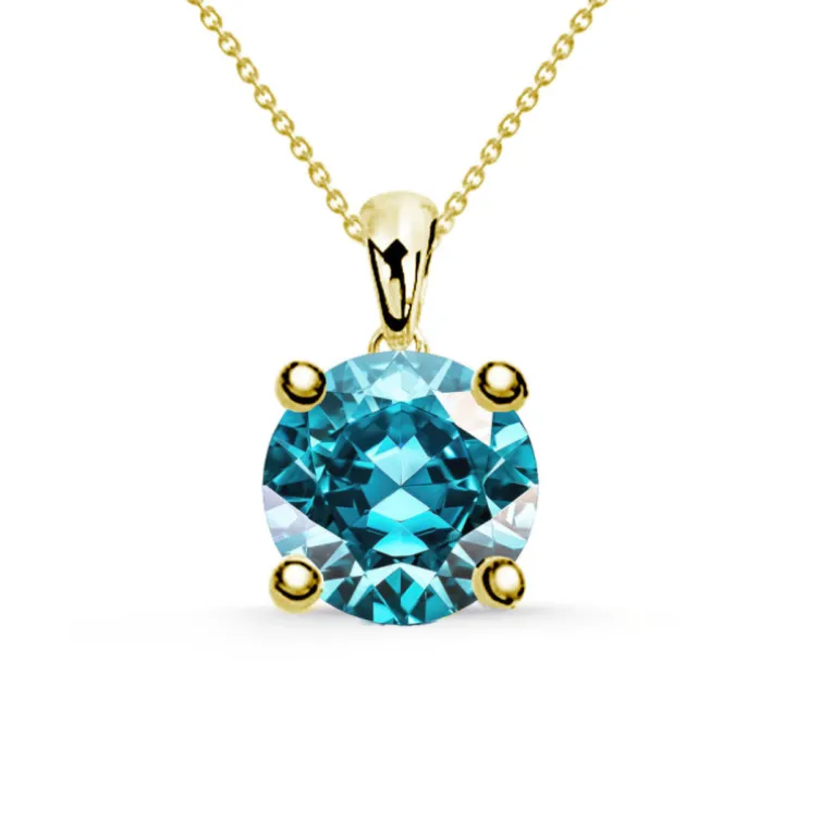 Collar Brillante Azul Jackie 0.50Ct Solitario Oro Amarillo