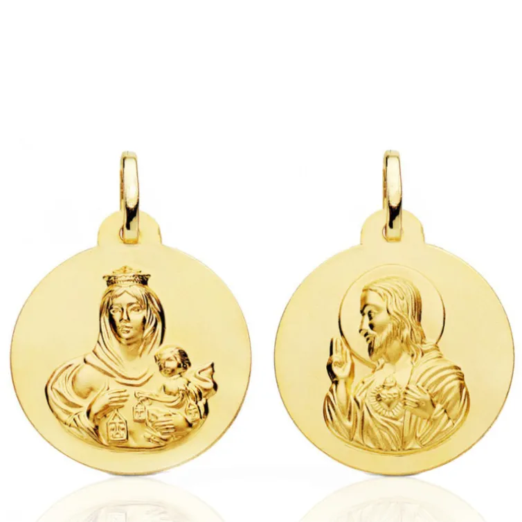 Escapulario 22Mm Virgen Del Carmen Y Corazón De Jesús 18K