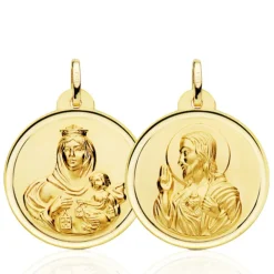 Escapulario 26Mm Virgen Del Carmen Y Corazón De Jesús Bisel 18K