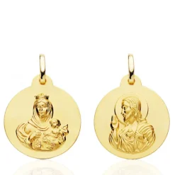 Escapulario 20mm Virgen del Carmen y Corazón de Jesús 18K
