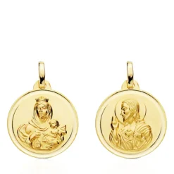 Escapulario 18Mm Virgen Del Carmen Y Corazón De Jesús Bisel 18K