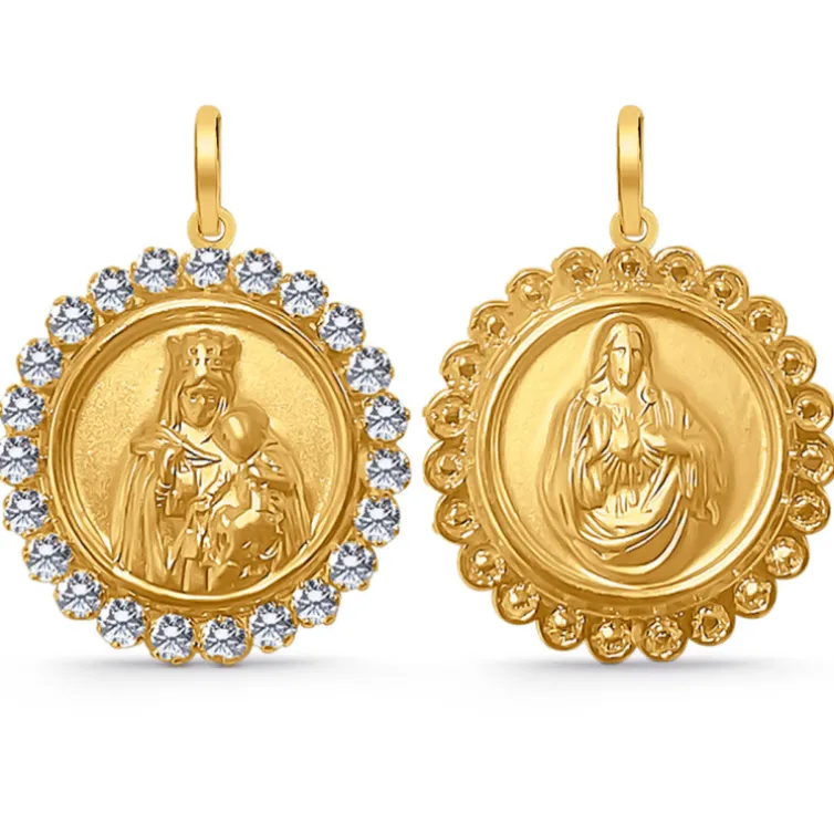 Escapulario oro y diamantes Virgen del Carmen y Sagrado Corazón