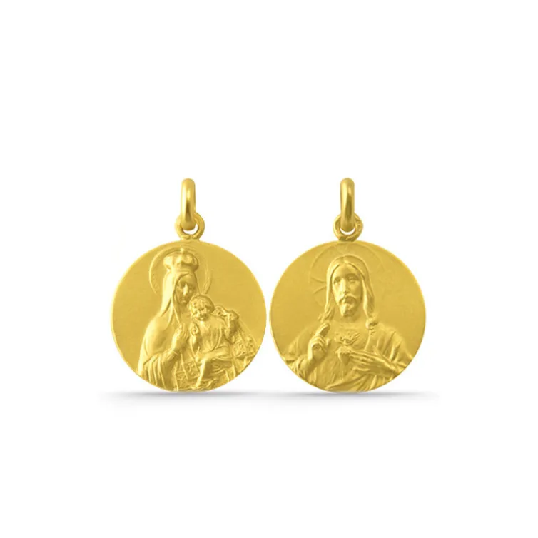 Escapulario Virgen del Carmen y Sagrado Corazón 18K