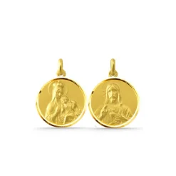 Escapulario Virgen del Carmen y Sagrado Corazón 18K Bisel