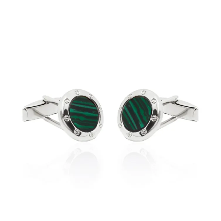 Gemelos Malaquita Verde Plata Redondos