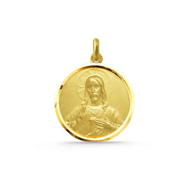 Medalla Cristo Sagrado Corazón de Jesús con Bisel Oro 18K