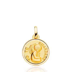 Medalla 16Mm Angel De La Guarda Bisel Liso 18K