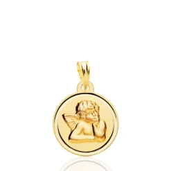 Medalla 16mm Angel Serafin Bisel Liso 18K