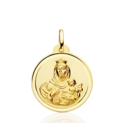 Medalla 22Mm Virgen Del Carmen Bisel Liso 18K