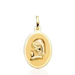 Medalla 20Mm Virgen Niña Oval Bisel Liso 18K
