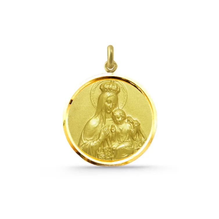Medalla Virgen del Carmen Corona Oro 18K Bisel