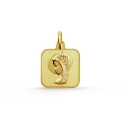 Medalla Virgen Niña Bisel Liso Cuadrada 18K