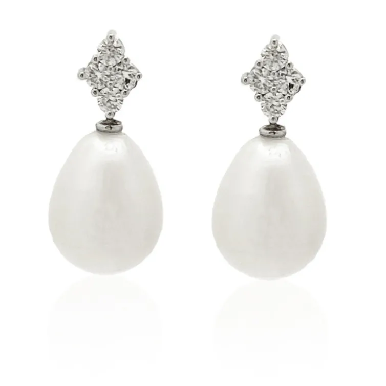 Pendientes Diamantes Y Perlas Rombo