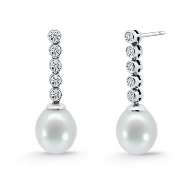 Pendientes Diamantes y Perla Serenidad Chatones 0.53 Oro Blanco