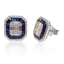 Pendientes Diamantes Zafiros Sello Square