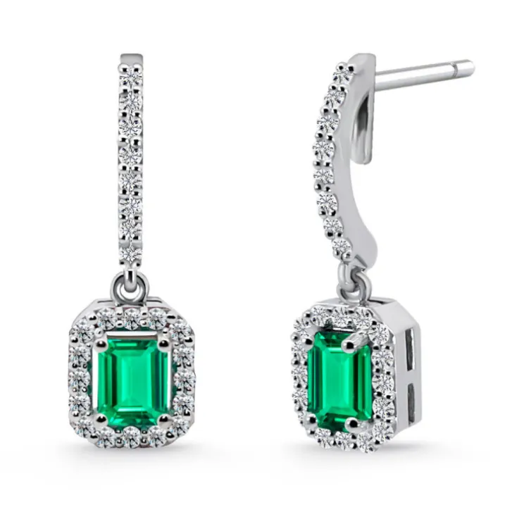 Pendientes Esmeralda 1.10Ct Oro Blanco Sunset Rectangle