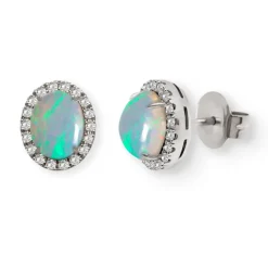 Pendientes Opalo Y Diamantes Cabujon