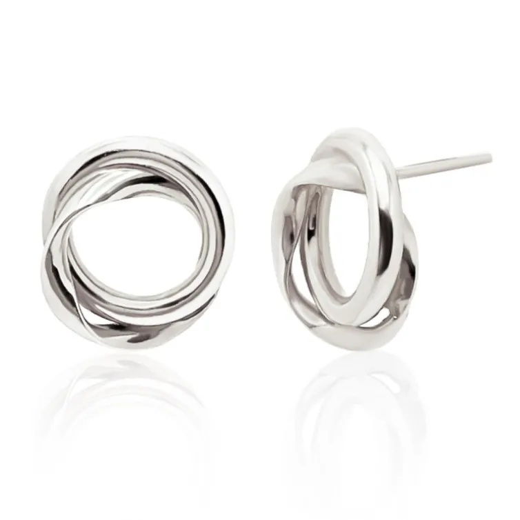 Pendientes Oro Blanco Nudo Doble Tubo