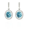 Pendientes Oro Zircon Azul Sello Oval Largos