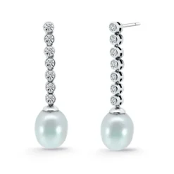 Pendientes Perla y Diamantes Serenidad Chatones 0.75 Oro Blanco