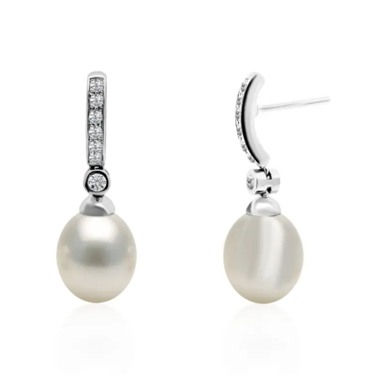 Pendientes Perla y Diamantes Novia Serenidad 0.28