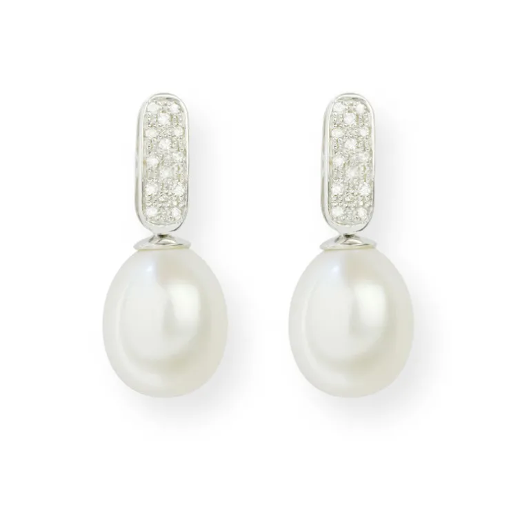 Pendientes Perla y Diamantes Novia Serenidad 0.25 Ct