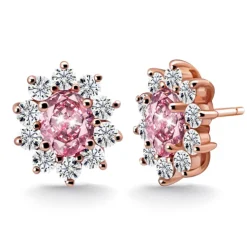 Pendientes Zafiro Rosa y Diamantes Dalia Oro Rosa