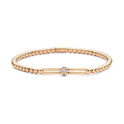Pulsera de Oro y Diamantes Elástica con Barra y Rosetón Colette
