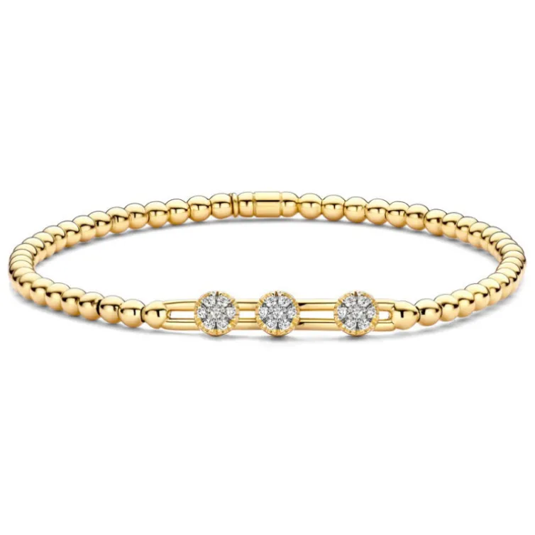 Pulsera Elástica de Oro y Diamantes con Tres Rosetones Colette