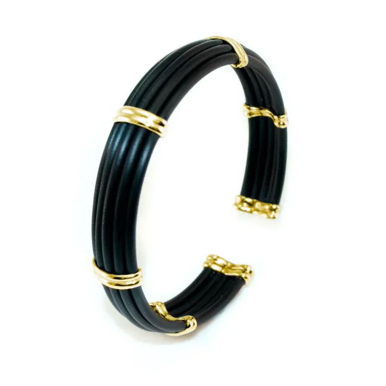 Pulsera Oro y Caucho Unisex Bóveda Gallón Doble 12mm