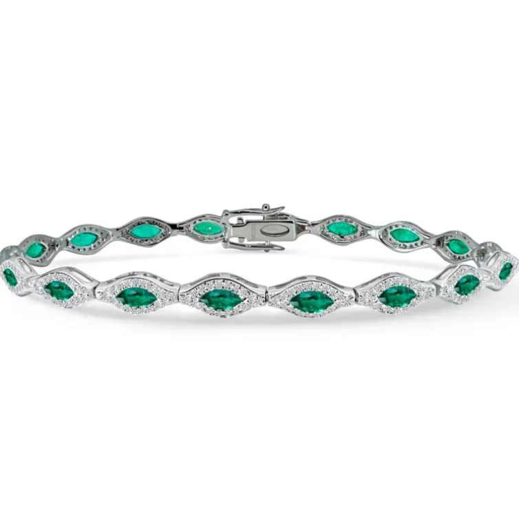 Pulsera Riviere Diamantes y Esmeraldas Marquise
